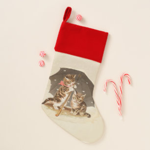 Vintage Kittens Under Umbrella Antique Cat art Christmas Stocking