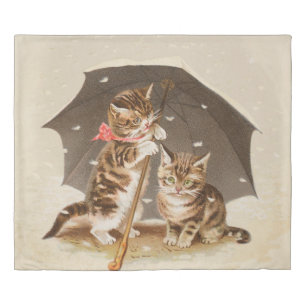 Vintage Kittens Under Umbrella Antique Cat art Duvet Cover