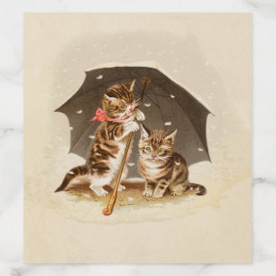 Vintage Kittens Under Umbrella Antique Cat art Envelope Liner