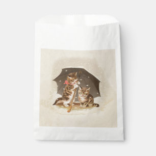 Vintage Kittens Under Umbrella Antique Cat art Favor Bag
