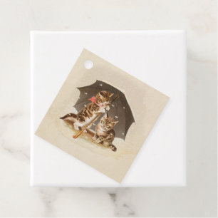 Vintage Kittens Under Umbrella Antique Cat art Favor Tags