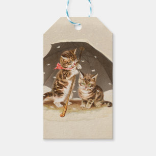 Vintage Kittens Under Umbrella Antique Cat art Gift Tags