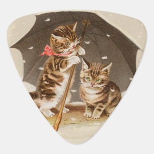 Vintage Kittens Under Umbrella Antique Cat art Guitar Pick