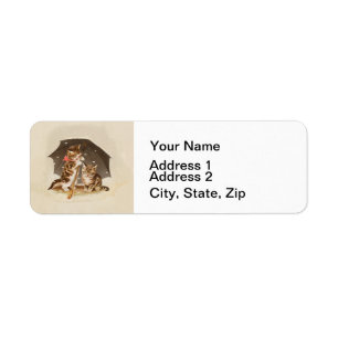 Vintage Kittens Under Umbrella Antique Cat art Label