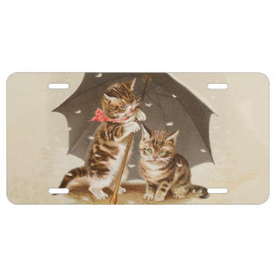 Vintage Kittens Under Umbrella Antique Cat art License Plate