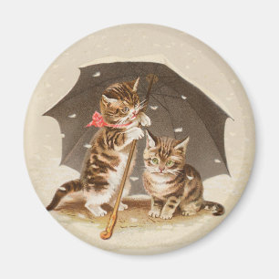 Vintage Kittens Under Umbrella Antique Cat art Magnet