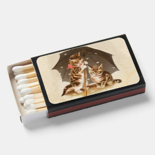 Vintage Kittens Under Umbrella Antique Cat art Matchboxes