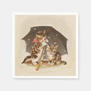 Vintage Kittens Under Umbrella Antique Cat art Napkins