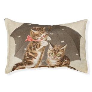 Vintage Kittens Under Umbrella Antique Cat art Pet Bed