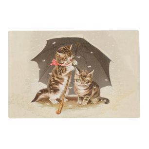 Vintage Kittens Under Umbrella Antique Cat art Placemat