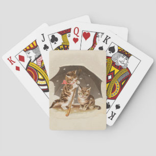 Vintage Kittens Under Umbrella Antique Cat art Poker Cards