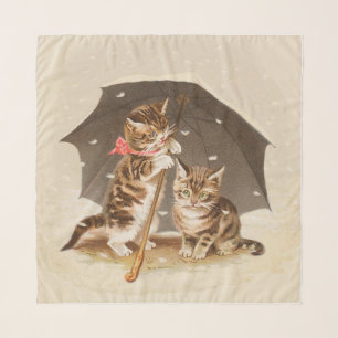 Vintage Kittens Under Umbrella Antique Cat art Scarf