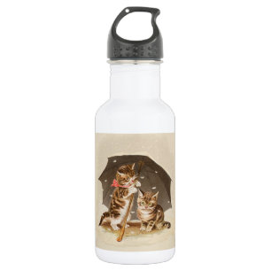 Vintage Kittens Under Umbrella Antique Cat art Stainless Steel Water Bottle