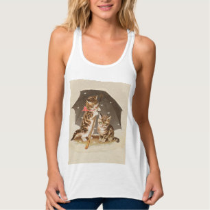 Vintage Kittens Under Umbrella Antique Cat art Tank Top