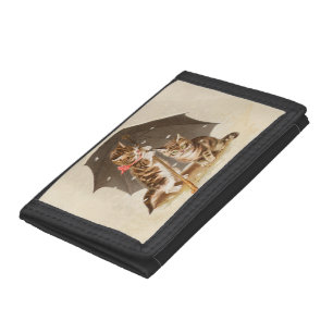 Vintage Kittens Under Umbrella Antique Cat art Tri-fold Wallet
