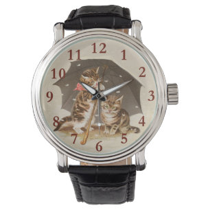 Vintage Kittens Under Umbrella Antique Cat art Watch