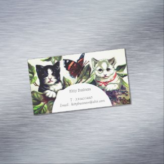 Vintage kittens with butterfly business card magnet