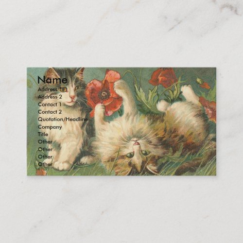 Vintage Kitties and Poppies Business Card Templates