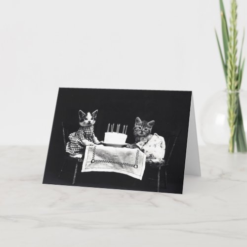 Vintage Kitties Eating Birthday Cake Card