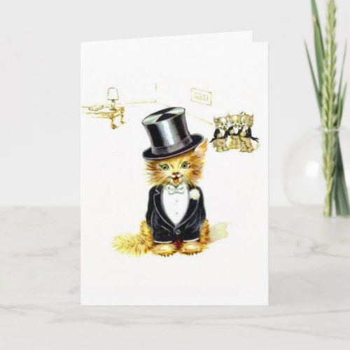 Vintage Kitty cat in a Top Hat Holiday Card