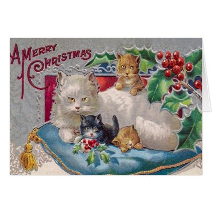 Vintage Kitty Cat Merry Christmas Personalize It 2 Card