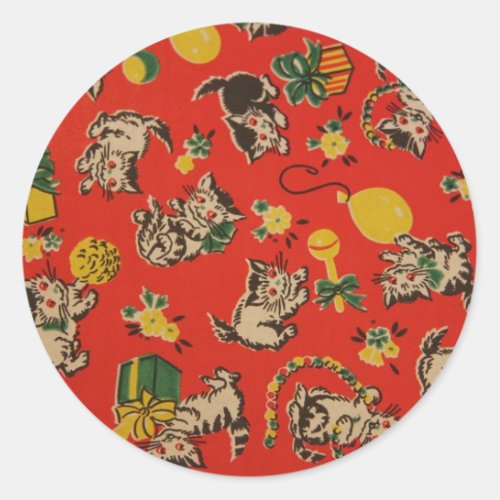 Vintage Kitty Cat Play Days Classic Round Sticker