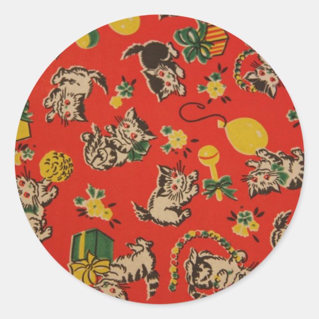 Vintage Kitty Cat Play Days Classic Round Sticker (Front)