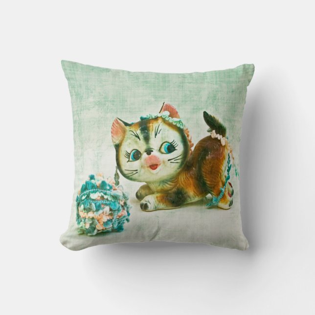 Vintage Kitty Cat Throw Pillow (Front)