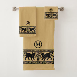 Vintage Kitty Cats & Flowers Frieze Pattern Bath Towel Set