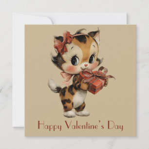 Vintage Kitty Charm Valentine`s Day Card