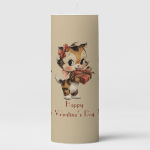 Vintage Kitty Charm Valentine`s Day Pillar Candle