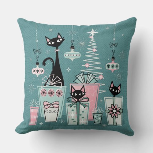 Vintage Kitty Christmas II studioxtine Throw Pillow