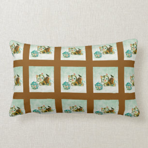 Vintage Kitty in Brown Plaid Lumbar Pillow