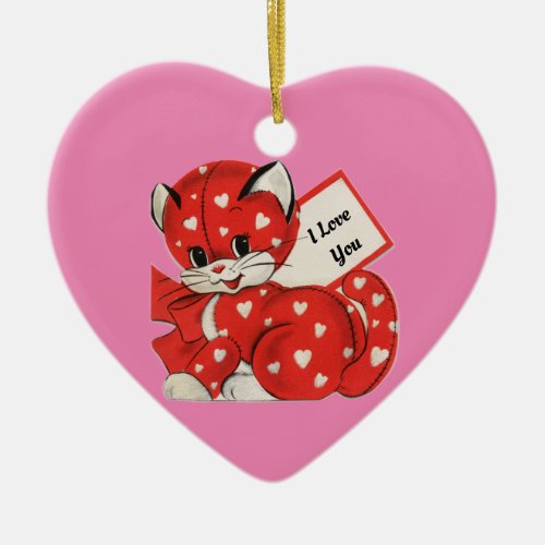 Vintage Kitty With Hearts Ornament