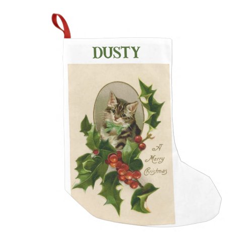 Vintage Kitty With Holly Christmas Stocking