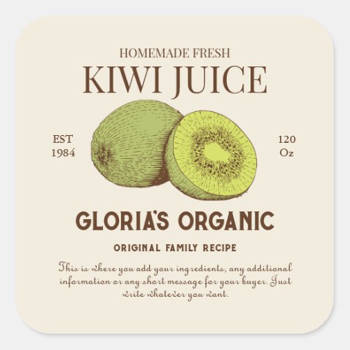 Vintage Kiwi Fruit Juice Custom Product Label