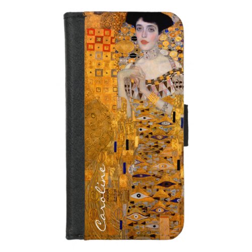 Vintage Klimt Adele Portrait with Your Name iPhone 87 Wallet Case