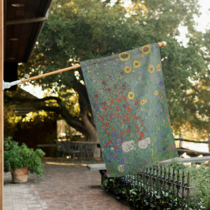 Vintage Klimt Farm Garden Sunflowers Floral Art House Flag