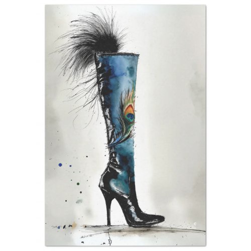 Vintage knee high boots watercolor decouapge tissue paper
