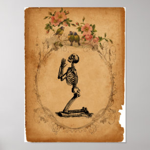 Vintage Kneeling Skeleton Poster