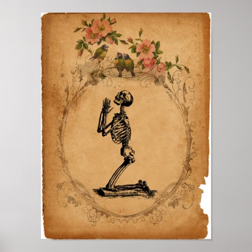Vintage Kneeling Skeleton Poster