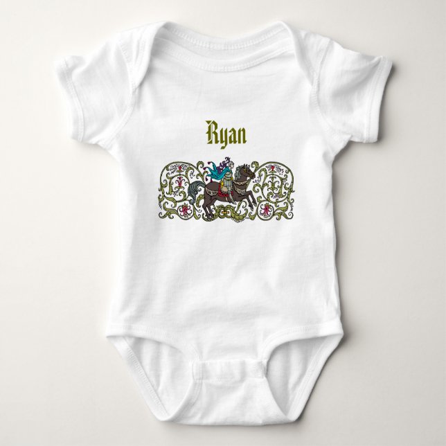 Vintage Knight Personalized Baby Bodysuit (Front)