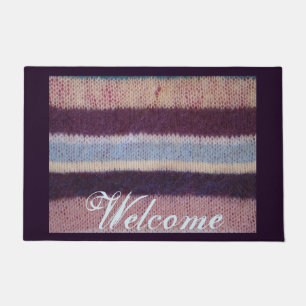 vintage knitted purple stripes unique colorful fun doormat