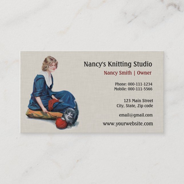Vintage Knitting | Knitters Business Card Template (Front)