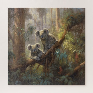 Vintage Koala Eucalyptus Forest Botanical Fine Art Jigsaw Puzzle