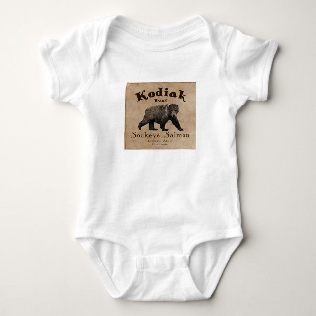 Vintage Kodiak Salmon Label Baby Bodysuit (Front)