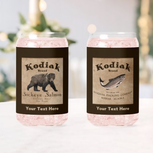 Vintage Kodiak Salmon Label Bear Can Glass