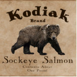 Vintage Kodiak Salmon Label (Bear) Statuette<br><div class="desc">Features the left half of a label from a can of mythical Kodiak Brand Sockeye Salmon, circa 1879. The right half, with the image of a Sockeye Salmon, is also available. The brown and sepia image depicts a Kodiak Bear (Ursus arctos middendorffi). Text reading "Kodiak Brand Sockeye Salmon, " "Sockeye...</div>
