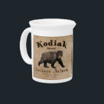 Vintage Kodiak Salmon Label Beverage Pitcher<br><div class="desc">A label from a can of mythical Kodiak Brand Sockeye Salmon circa 1879. The monochrome (brown) image features a Kodiak Bear (Ursus arctos middendorffi) and a Sockeye Salmon (Oncorhynchus nerka). Text reading "Kodiak Brand Sockeye Salmon" and other information about the mythical Afognak Packing Company and how to prepare the fish....</div>