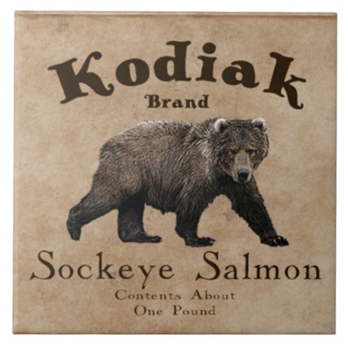 Vintage Kodiak Salmon Label Ceramic Tile